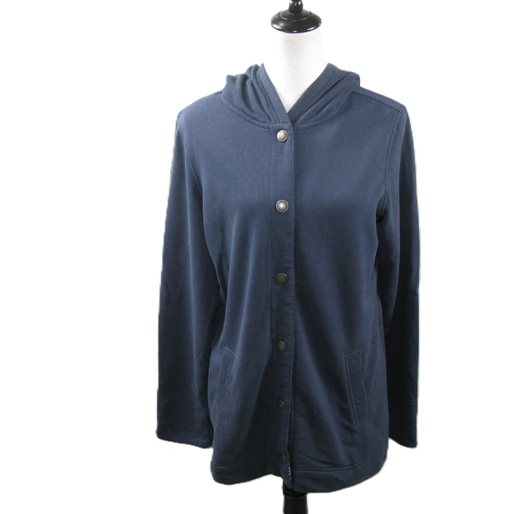 L.L. Bean Navy Blue Long Snap Front Hooded Sweatshirt Size Medium